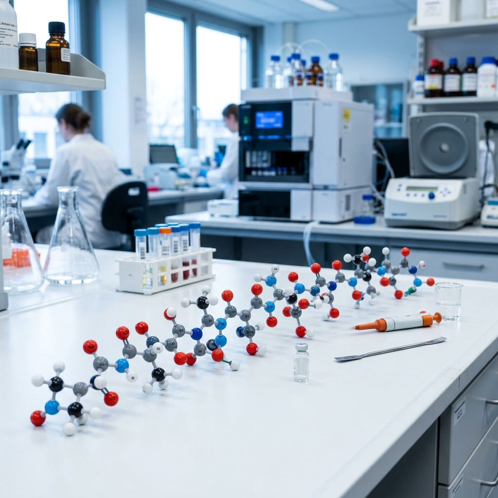 Peptide molecular model in a modern research laboratory